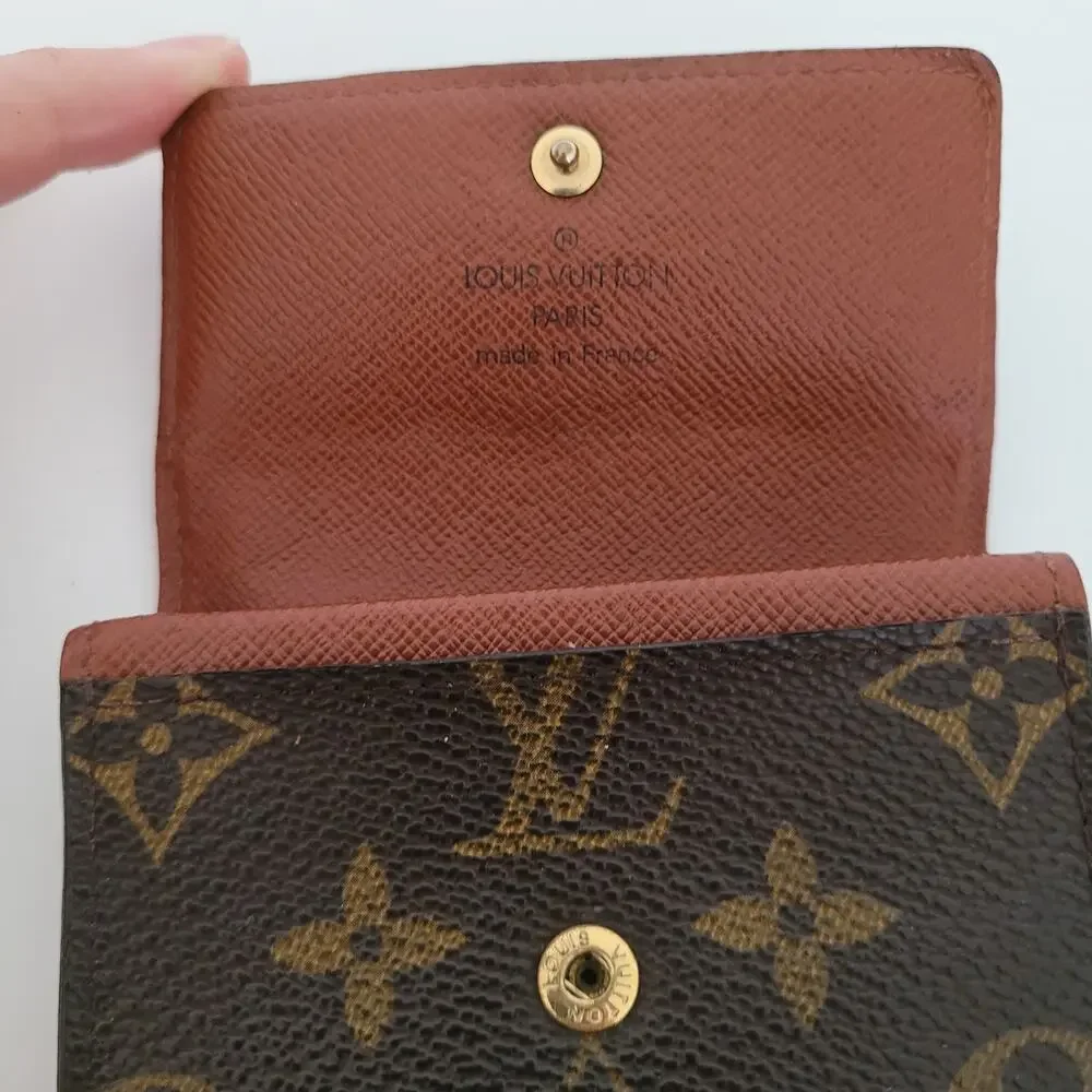 Louis Vuitton LV Micro Brown Folding Monogram Leather Card Wallet Small Authenti